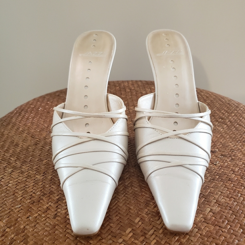 Pearl cream slip on heel